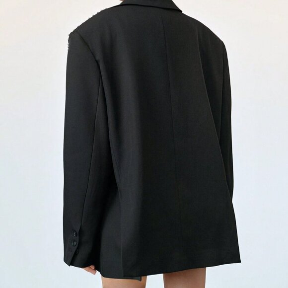 Black Elegant Formal Women's Oversized Rhinestone detailed Blazer - Picture 7 of 9